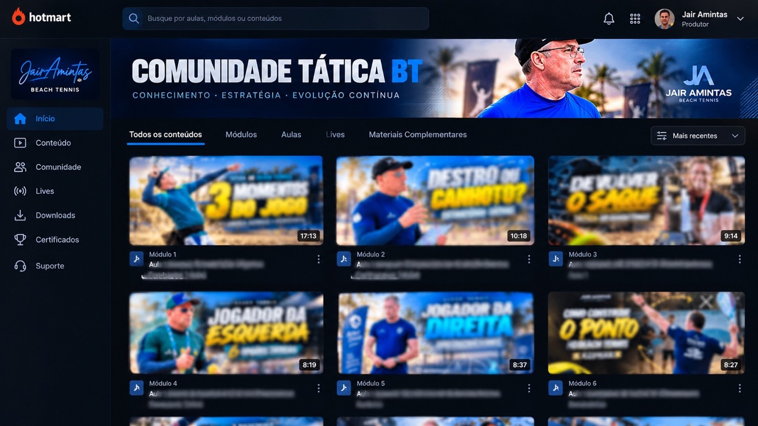 Ambiente ilustrativo de aulas e módulos do Método Quadra 4D